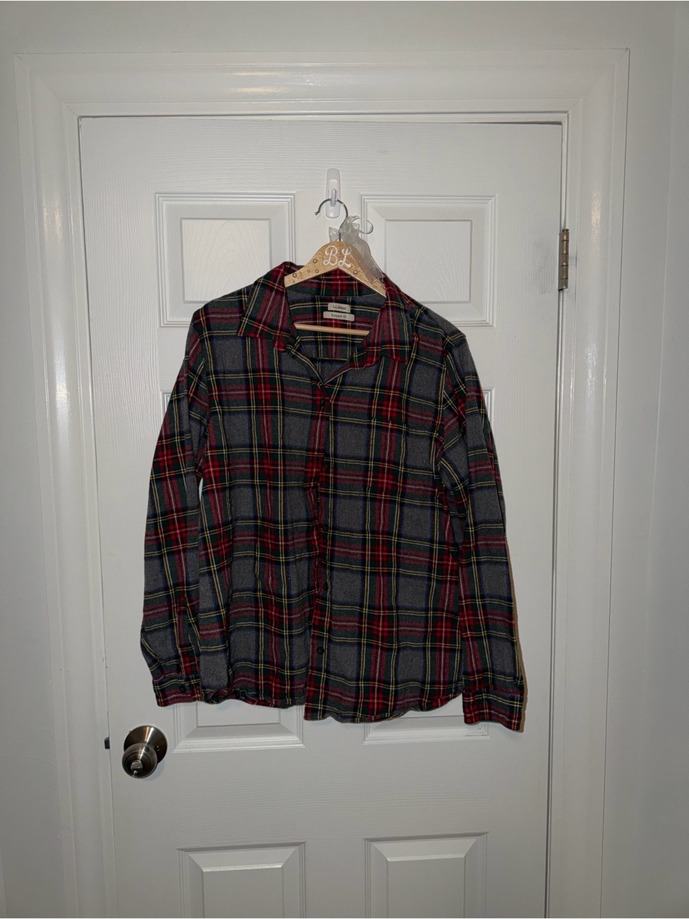 L.L. Bean Gray and Red Plaid Flannel